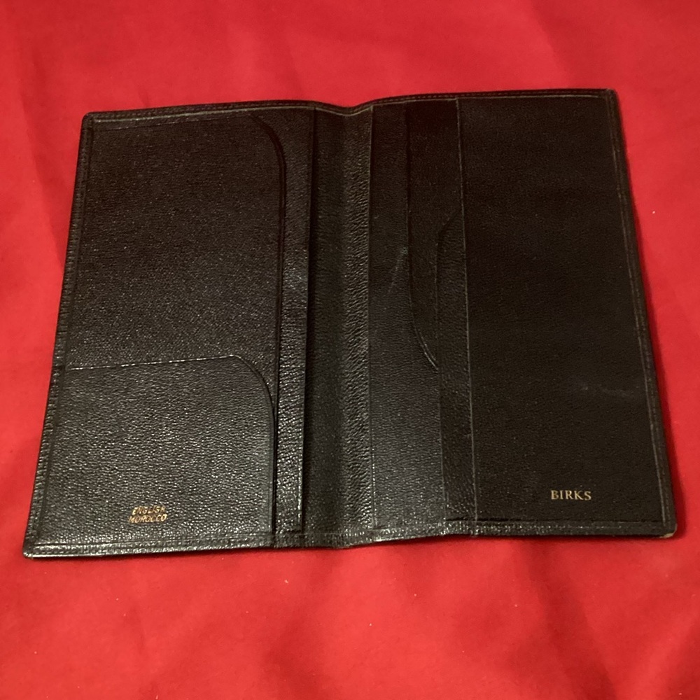Vintage black Birks bifold wallet English Morocco